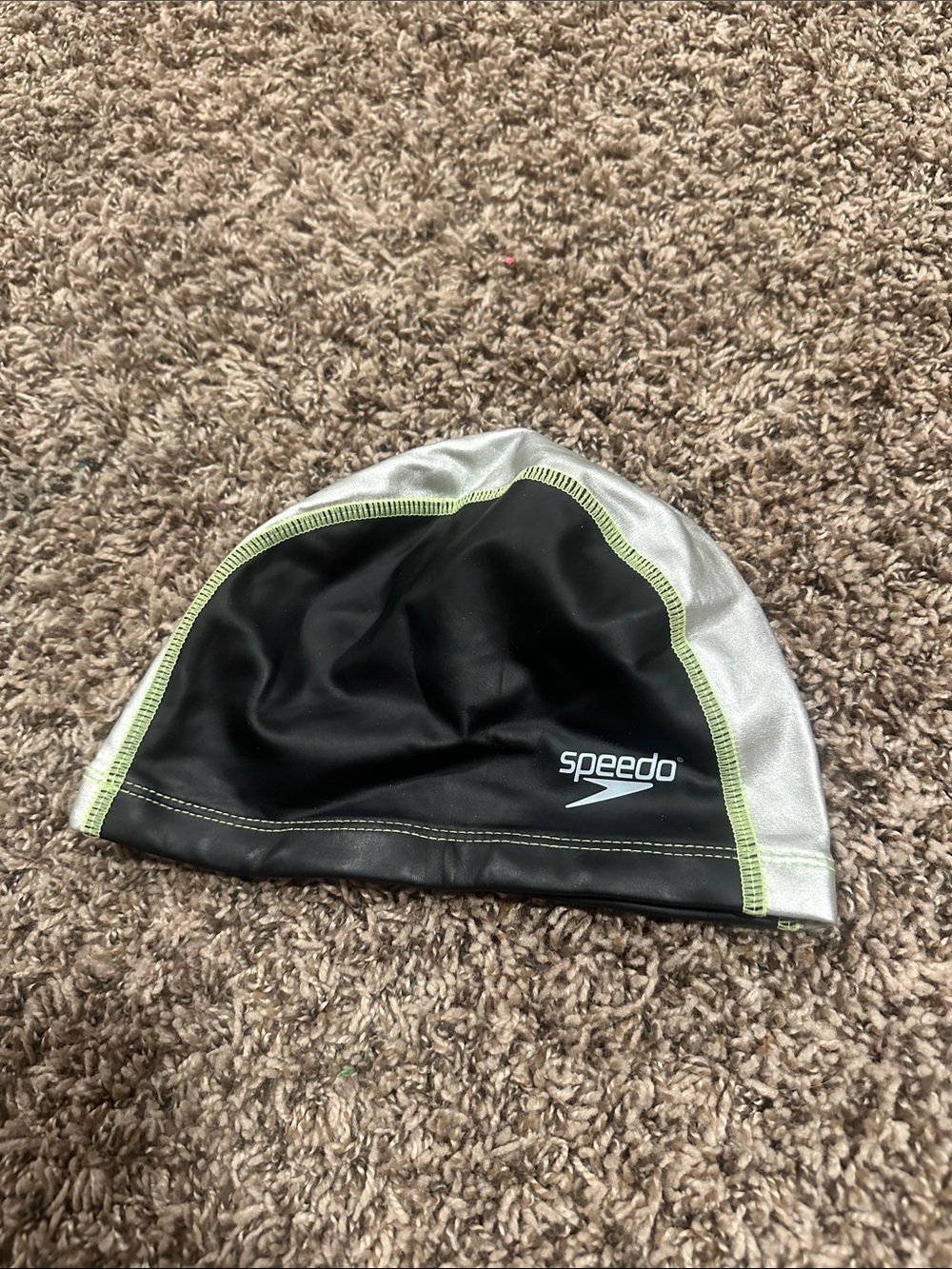 Speedo Kids Black and Silver Swim Cap with Lime Stitching